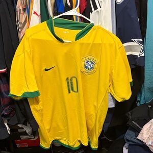Nike Yellow and Green Brazil Soccer Jersey #10